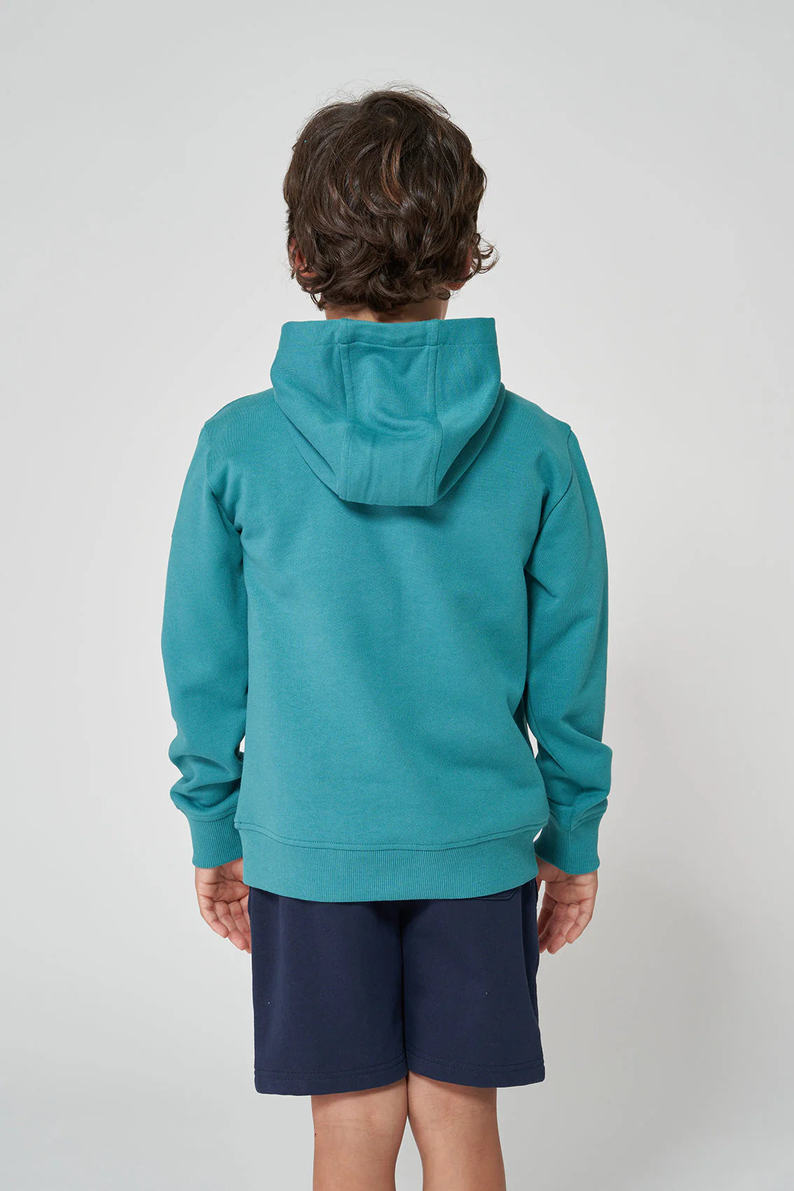 Batela Embroidered Shark Hooded Sweatshirt Teal