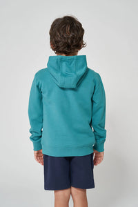 Batela Embroidered Shark Hooded Sweatshirt Teal