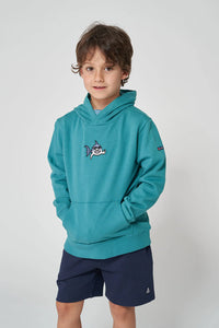 Batela Embroidered Shark Hooded Sweatshirt Teal