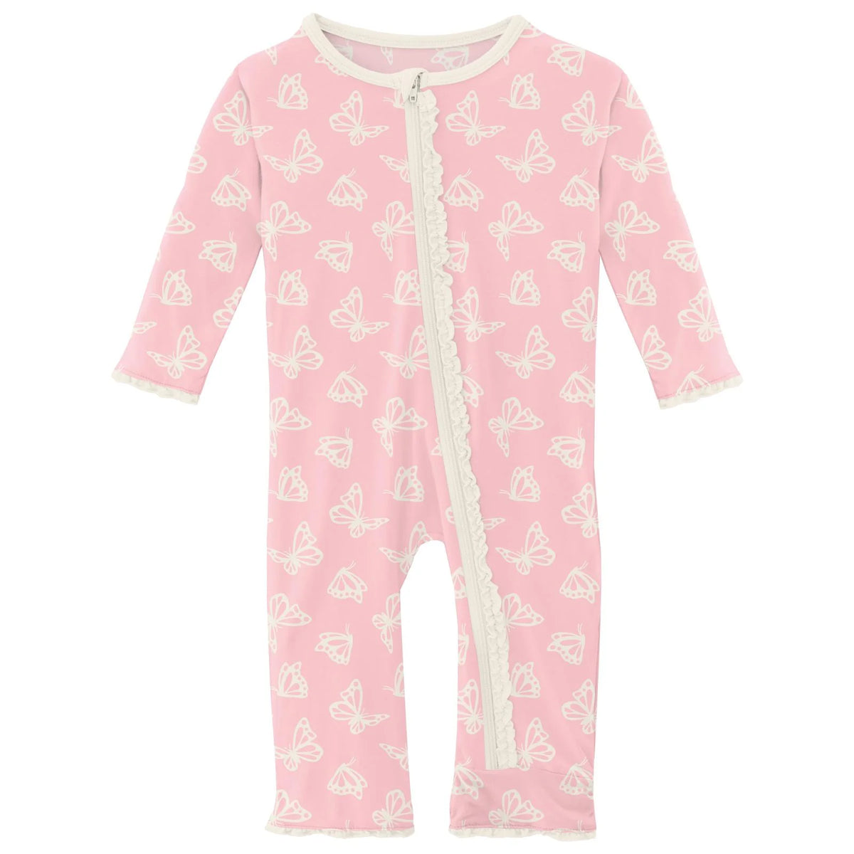 Kickee Pants Print Muffin Ruffle Coverall with Zipper in Lotus Butterfly