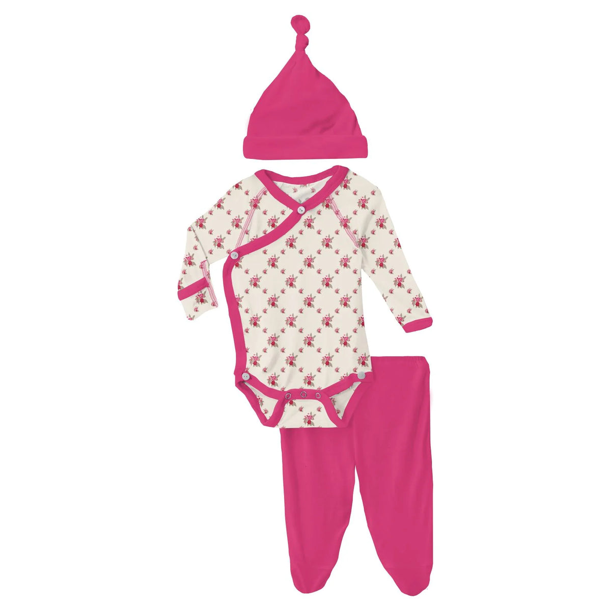 Kickee Pants Print Kimono Newborn Gift Set in Natural Rose Trellis