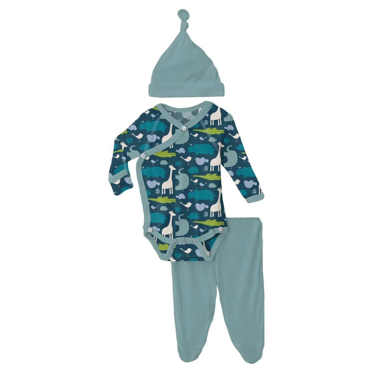 Kickee Pants Print Kimono Newborn Gift Set in Peacock Multi-Animal