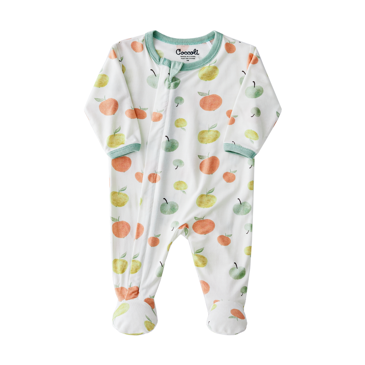 Coccoli Modal Zipper Footie - Cream Apples