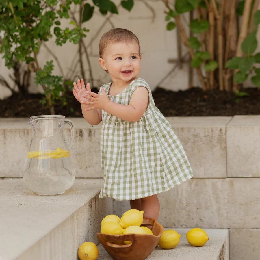 Petit Lem Gingham Cross Hatch Linen Woven Dress