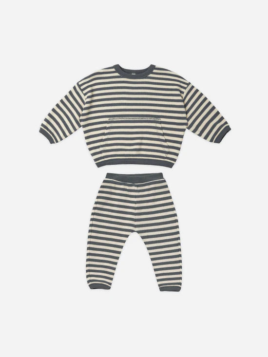 Quincy Mae Waffle Sweater and Pant Set and Navy Stripe