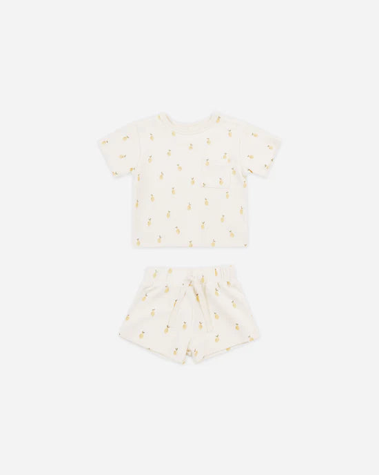 Quincy Mae Boxy Pocket Tee + Short Set || Lemons