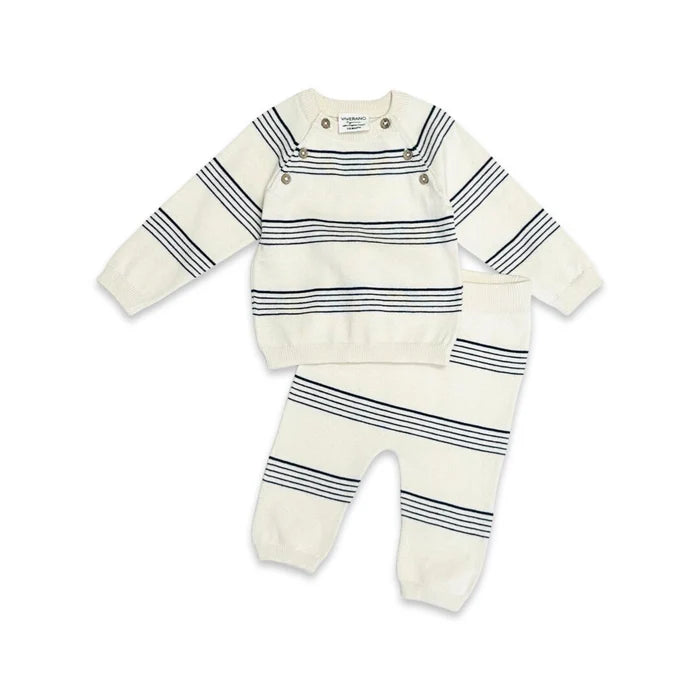 Viverano Organics Stripe Sweater Knit Baby Pullover & Pants 2pc SET