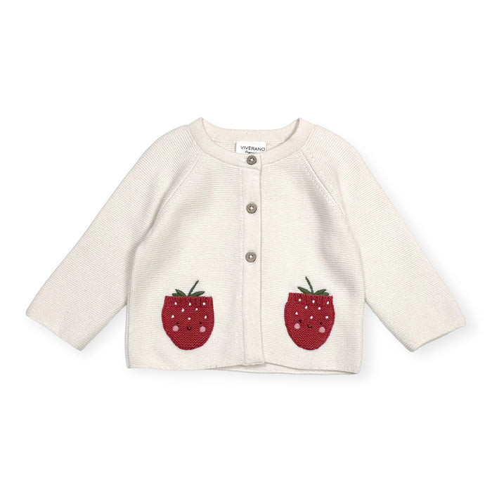 Viverano Organics Strawberry Embroidered Pocket Cardigan