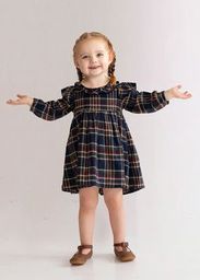 Mabel and Honey Navy, Plaid Dress with Green and Cream accents