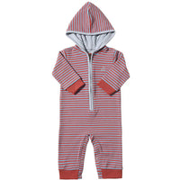 Me & Henry Blue/Rust Cosy Baline Hooded Romper