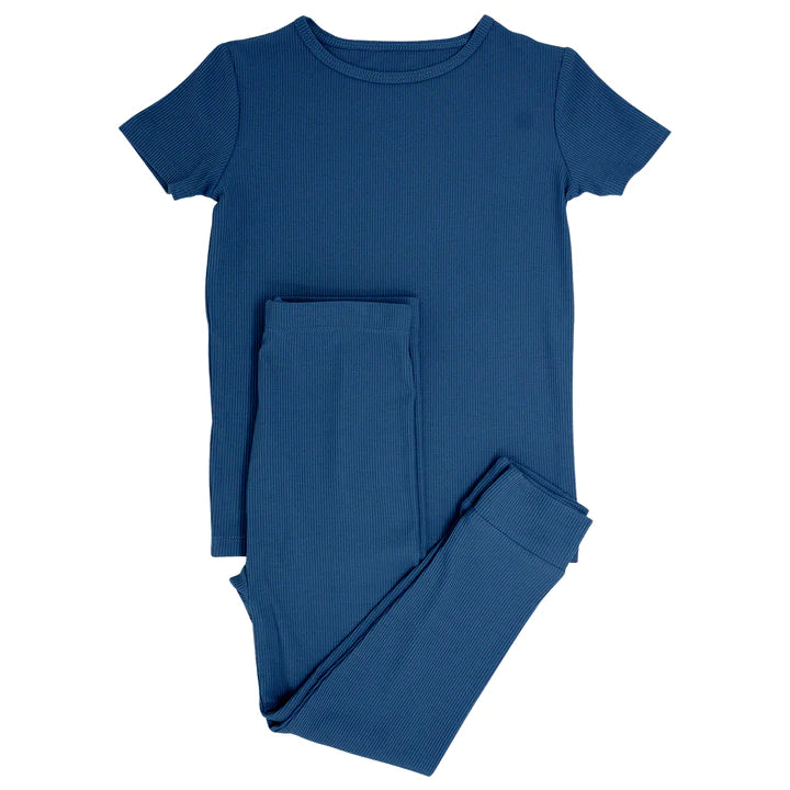 Sweet Bamboo Navy Ribbed Short Sleeve Pajama Set