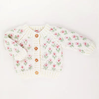 Huggalugs Bitty Blooms Blush Cardigan Sweater