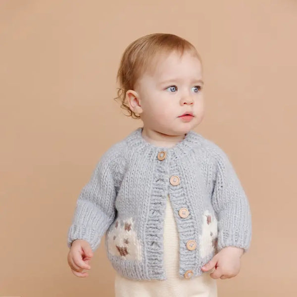 The Blueberry Hill Bear Cardigan-Bowie Grey