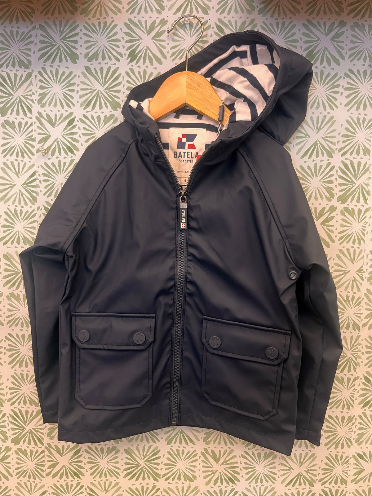 Kids Nautical Rain Jacket with Stripe Cotton Lining Navy