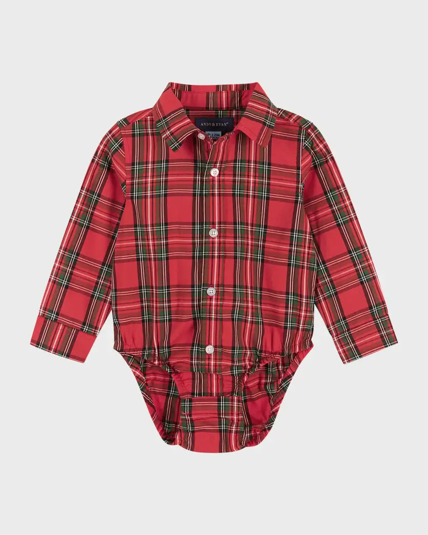 Andy & Evan Red Plaid Flannel Buttondown w/Suspenders Set