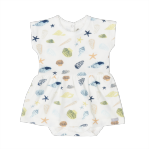 Coccoli Cotton Modal Girl Romper- Sea Shells On Cream