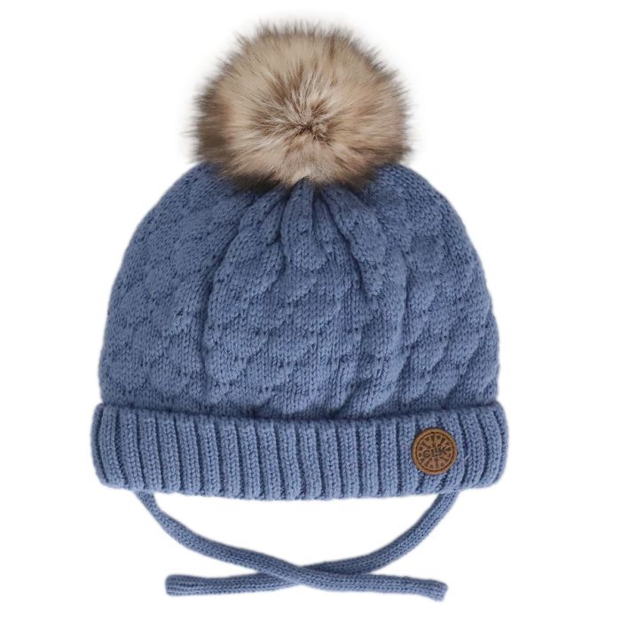 Calikids Boys Cotton Knit Hat with Pom Pom and tie