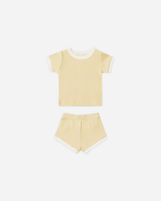 Quincy Mae Waffle Shortie Set || Lemon