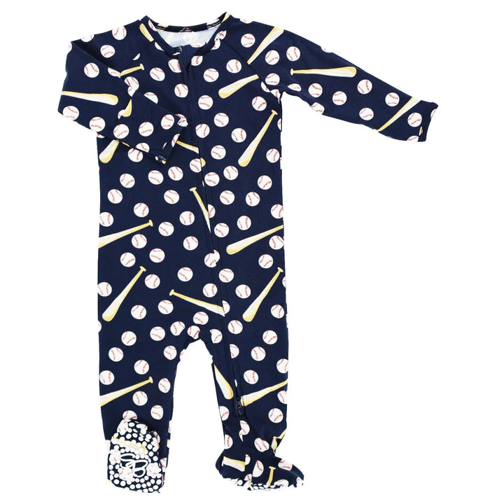 Sweet Bamboo Little Slugger Zipper Footie Navy