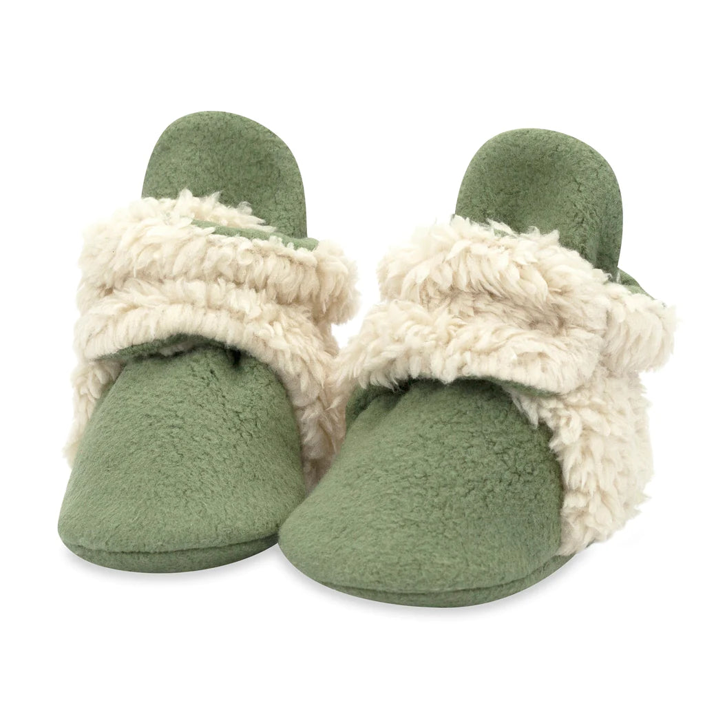 Zutano Cozie Furry Fleece Booties with grips- Olive