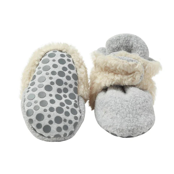 Zutano Cozie Furry Fleece Booties with Grips - Gray Heather