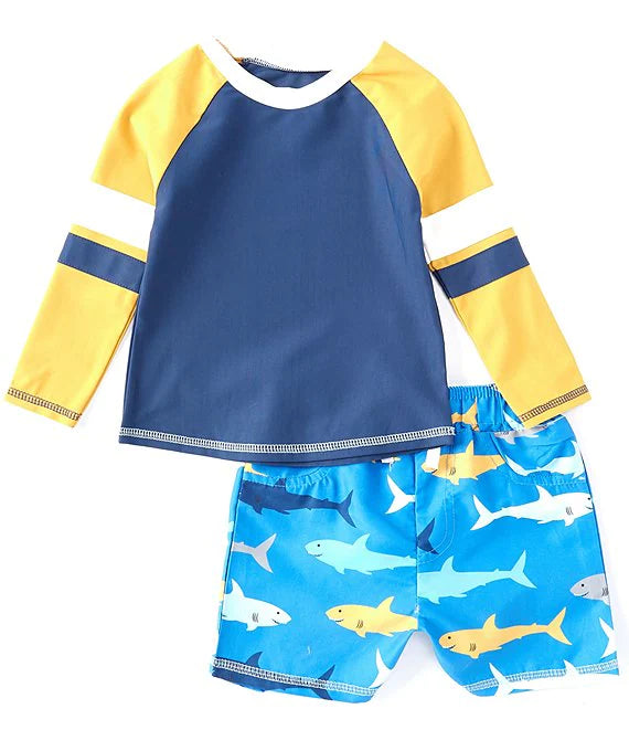 Mudpie SHARK LITTLE BOY RASH GUARD SET