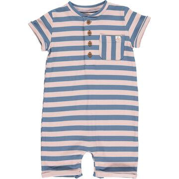 Me & Henry Camborne Henley Romper | Blue/Pink Stripe