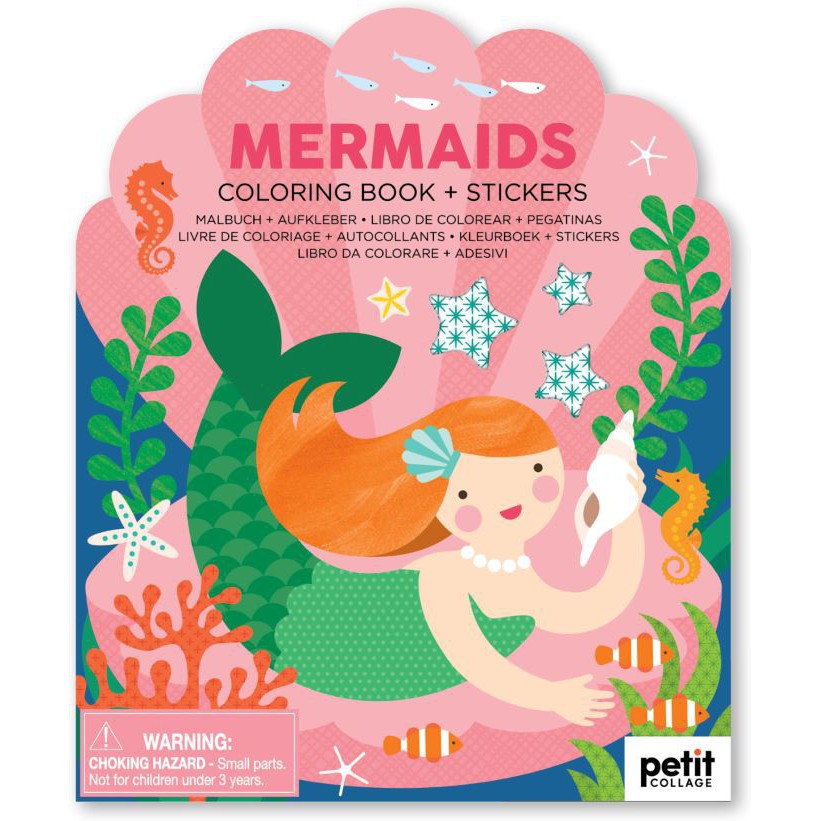 Petit Collage Coloring Book With Stickers: Mermaids