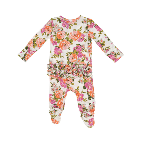 Angel Dear Wild Rose Floral 2-Way Ruffle Zipper Footie