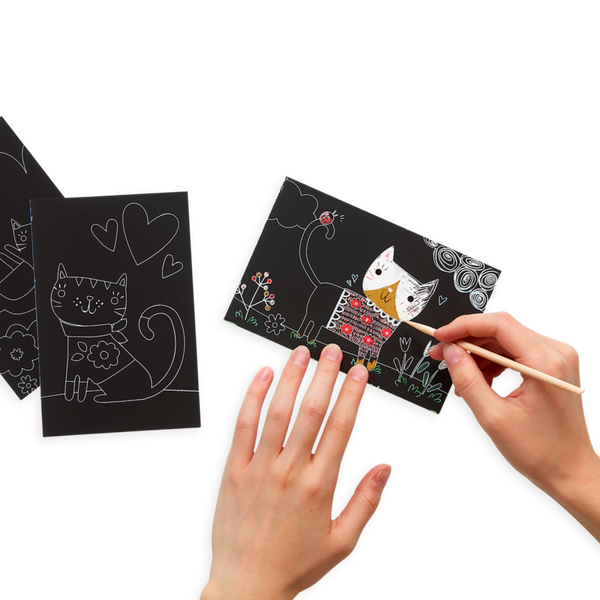 OOLY- cutie cats scratch and scribble mini scratch art kit