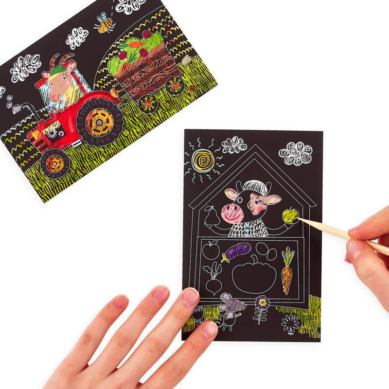 OOLY- farm animals scratch and scribble mini scratch art kit