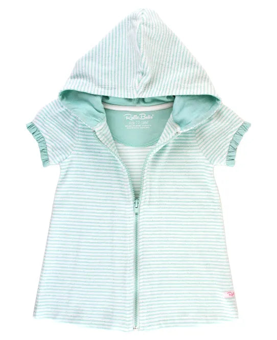 Ruffle Butts Terry Full-ZipCover Up - Vintage Aqua Stripe