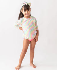 Ruffled Butts - Ruffled Long Sleeve Rash Guard 2-Piece Swimsuit