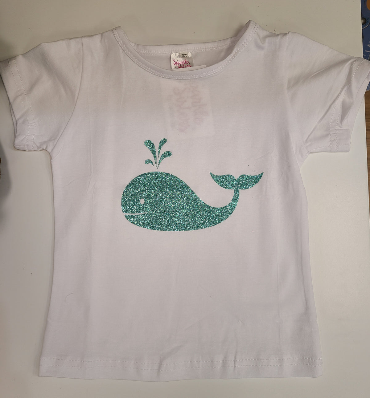 Sparkle Sisters Spearmint Glitter Whale Tee