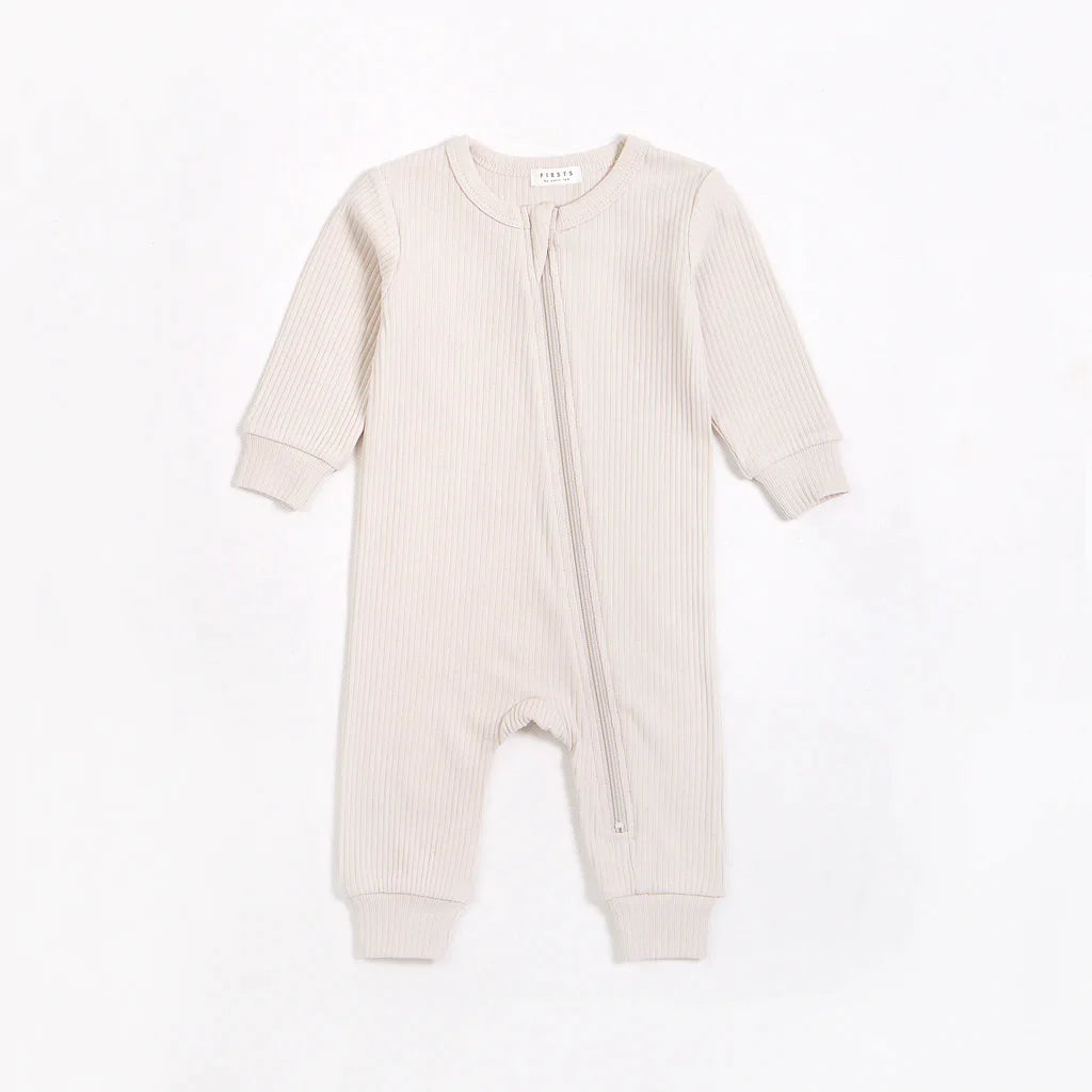 Petit Lem - Rib Organic Cotton Romper, Honey and Beige