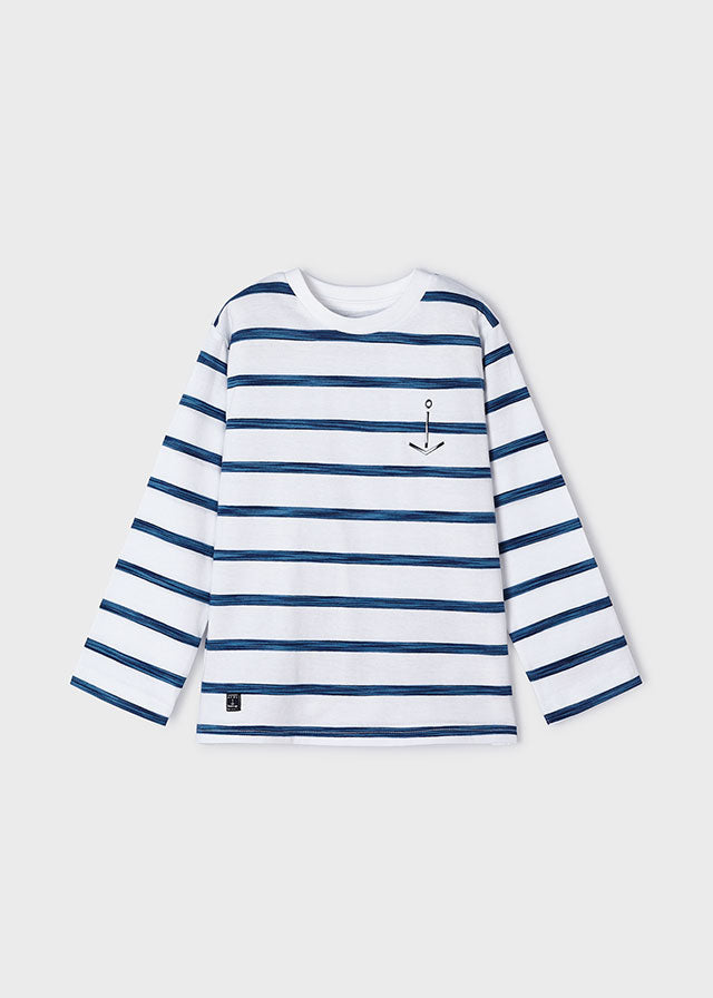 Mayoral L/S Stripes T-Shirt | White-Navy