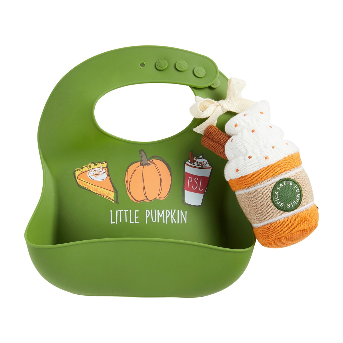 Mud Pie Pumpkin Spice Silicone Bib and Rattle Set