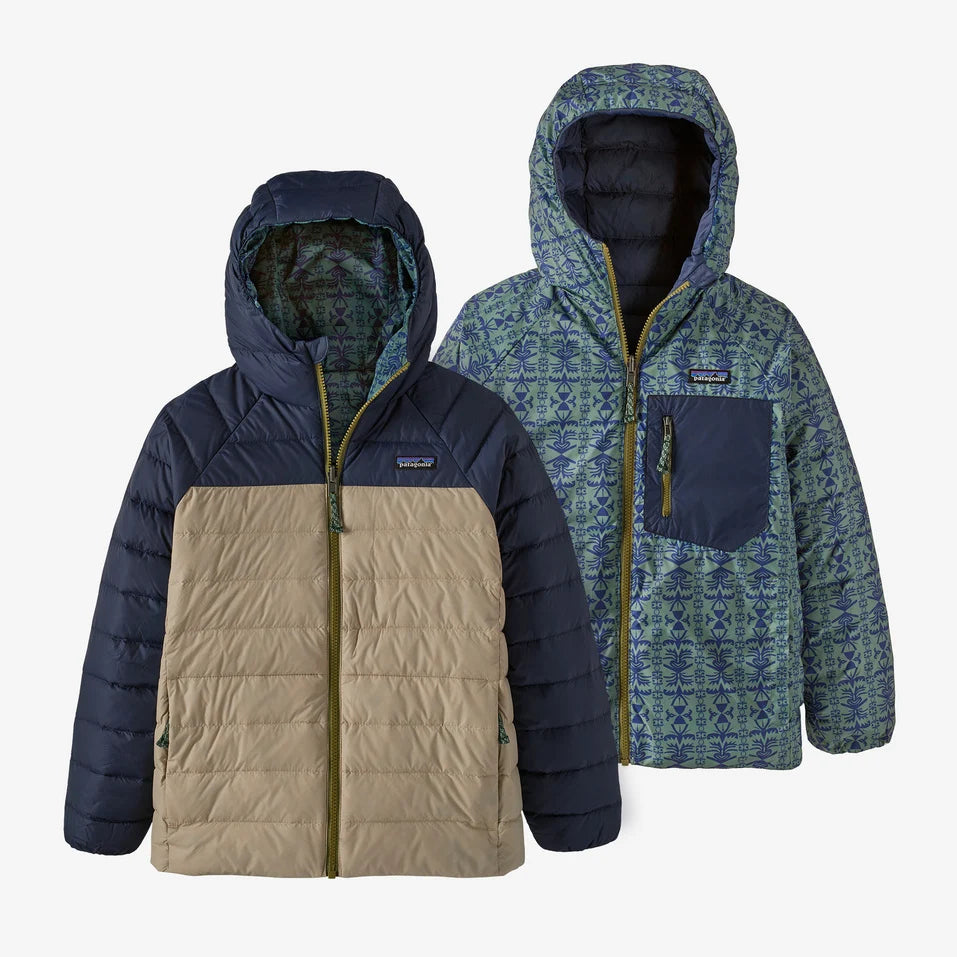 Patagonia Kids' Reversible Down Sweater Hoody - Treeline: New Navy