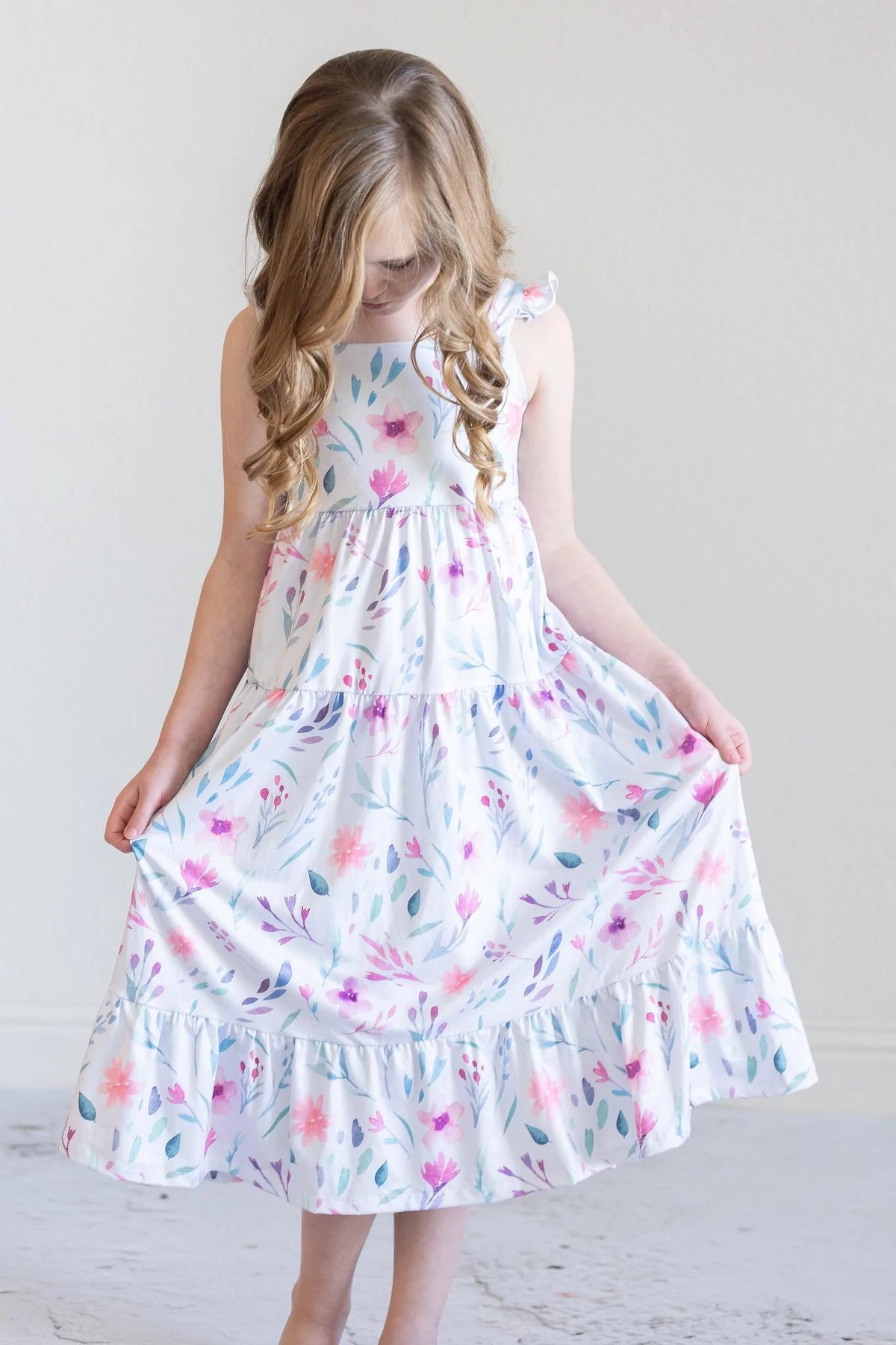 Mila & Rose PASTEL WILDFLOWERS RUFFLE MAXI DRESS