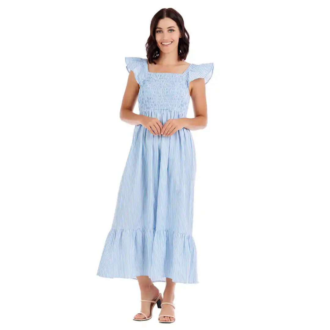 Mud Pie Keya Smocked Blue Maxi Dress