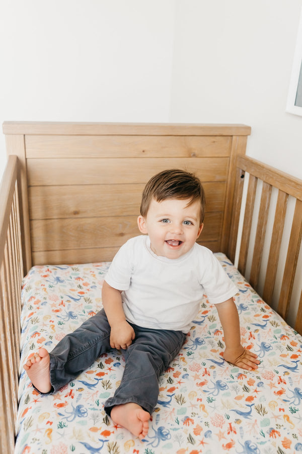 Copper Pearl Cotton Fitted Crib Sheet - Nautical