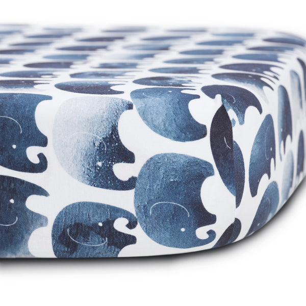 Oilo Jersey Crib Sheet - Indigo Elephant