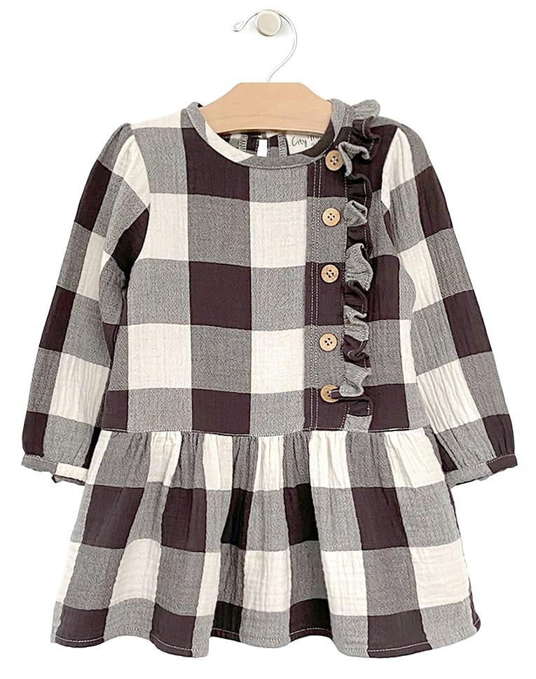 City Mouse Drop Waist Button Dress - Buffalo Check