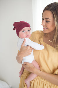 Copper Pearl Top Knot Hat - Ruby