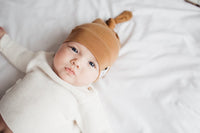 Copper Pearl Top Knot Hat - Camel