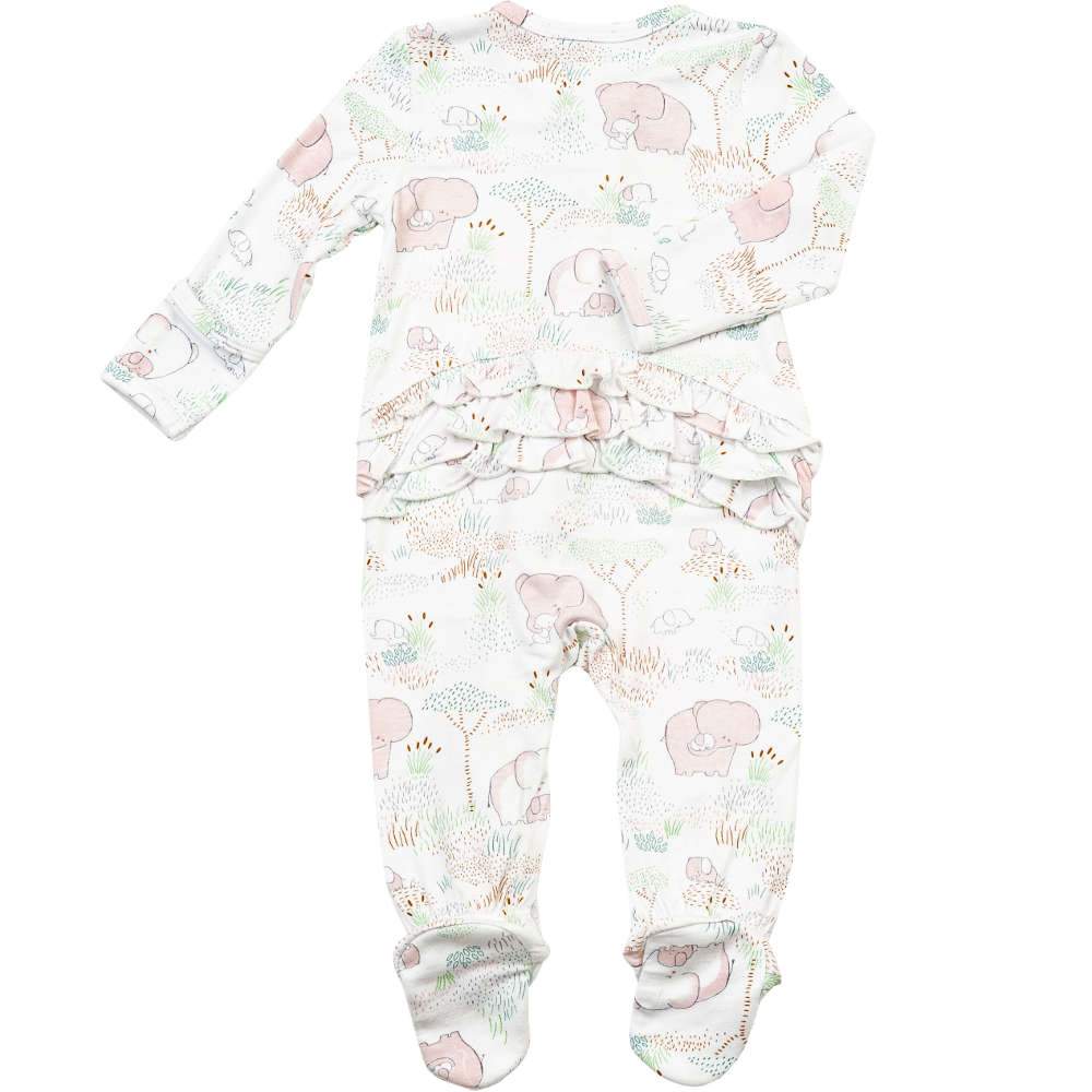 Angel Dear Pink Elephant Ruffle Front Zipper Footie