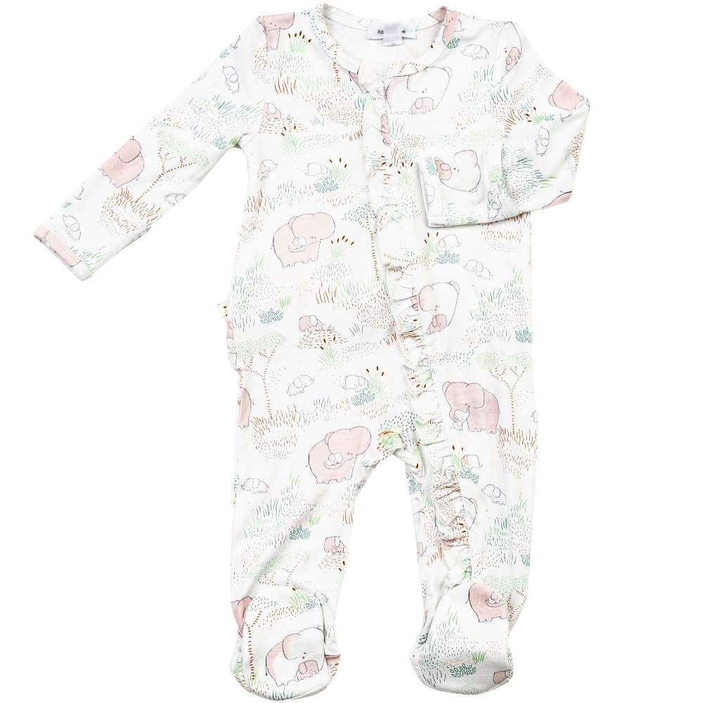 Angel Dear Pink Elephant Ruffle Front Zipper Footie