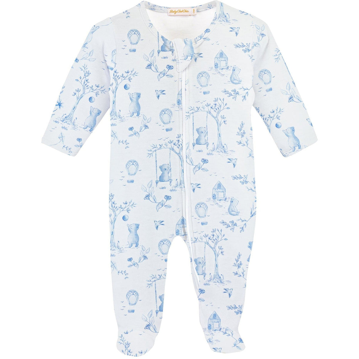 Baby Club Chic Toile De Jouy Blue Zipped Footie