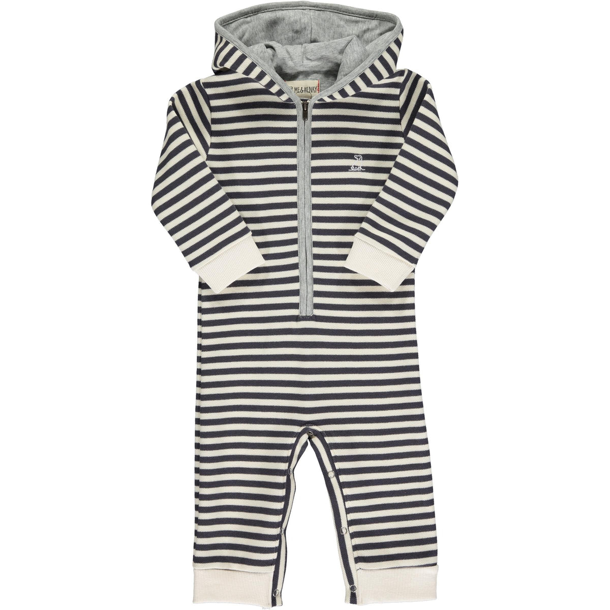 Me & Henry Blaine Hooded Romper | Brown/Cream Pique Stripe