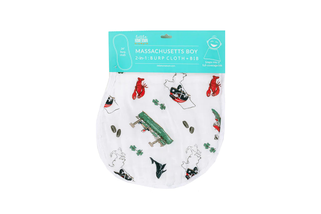 Little Hometown 2 in 1 Burp Cloth and Bib: Massachusetts